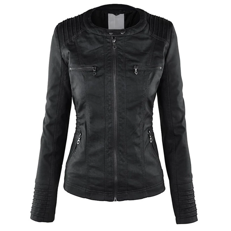 Leather Hooded Jacket for Women - Emma-Black-S-State of Style