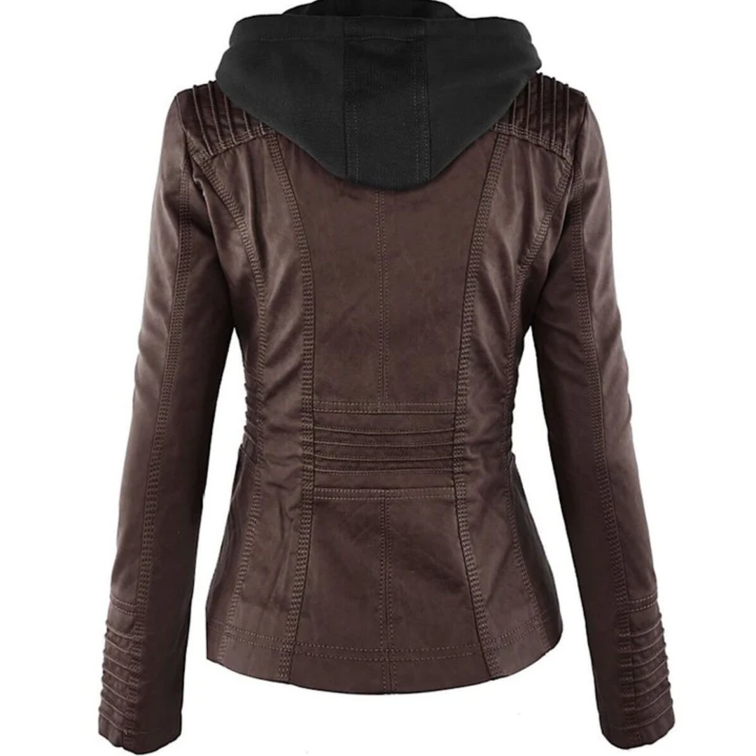 Leather Hooded Jacket for Women - Emma-Black-S-State of Style