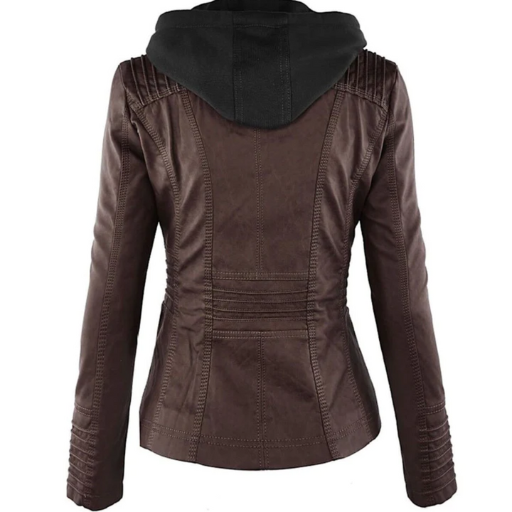 Leather Hooded Jacket for Women - Emma-Black-S-State of Style