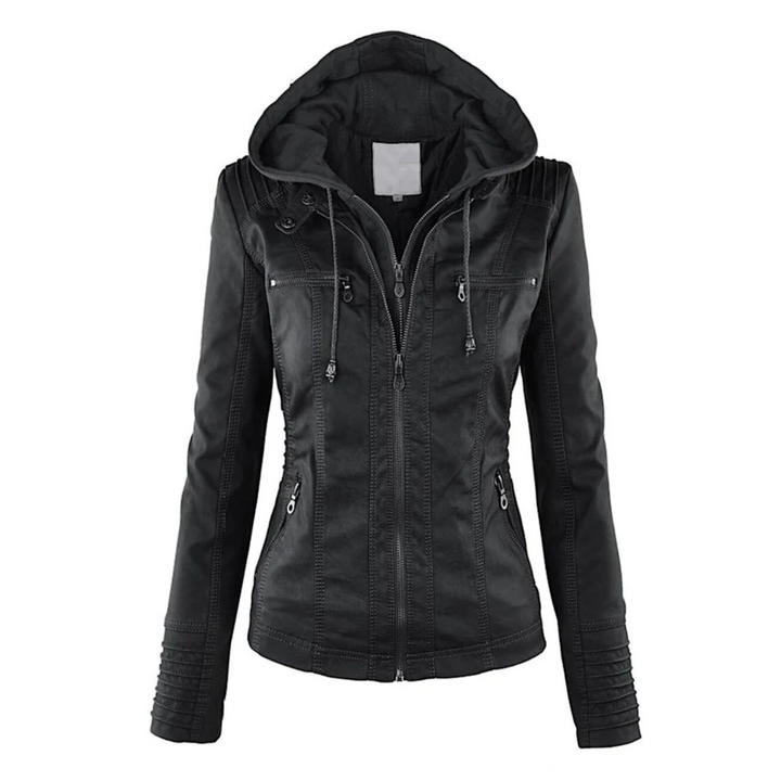 Leather Hooded Jacket for Women - Emma-Black-S-State of Style