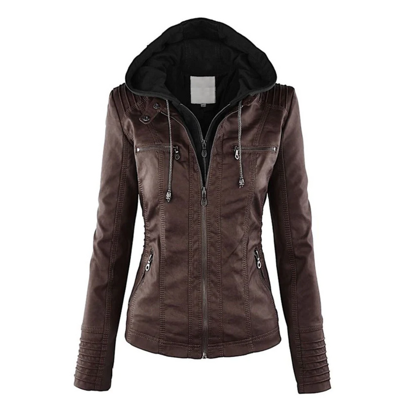 Leather Hooded Jacket for Women - Emma-Dark Brown-S-State of Style