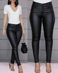 Leather stretch trousers with a high waist - Raffaela-Black-S-State of Style
