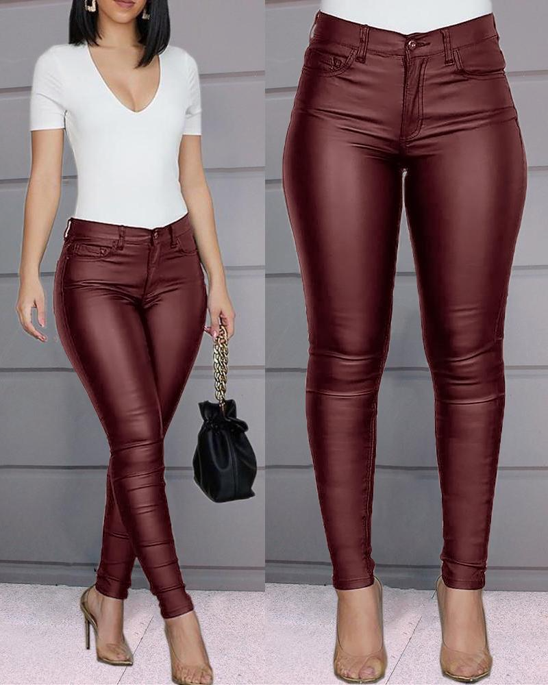 Leather stretch trousers with a high waist - Raffaela-Black-S-State of Style