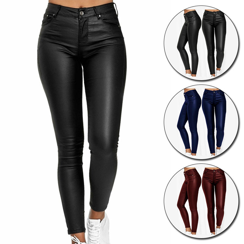 Leather stretch trousers with a high waist - Raffaela-Black-S-State of Style