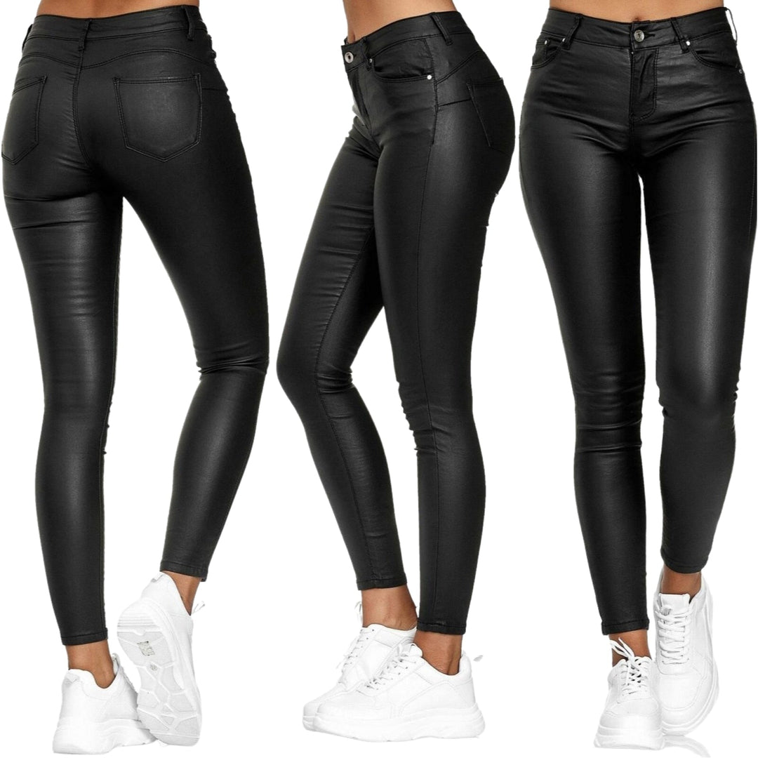 Leather stretch trousers with a high waist - Raffaela-Black-S-State of Style