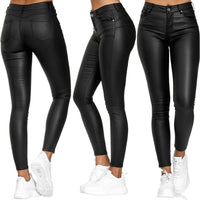 Leather stretch trousers with a high waist - Raffaela-Black-S-State of Style