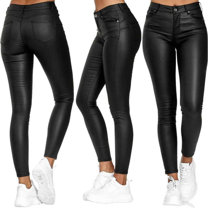 Leather stretch trousers with a high waist - Raffaela-Black-S-State of Style