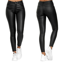 Leather stretch trousers with a high waist - Raffaela-Black-S-State of Style