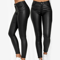 Leather stretch trousers with a high waist - Raffaela-Black-S-State of Style