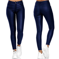 Leather stretch trousers with a high waist - Raffaela-Blue-S-State of Style