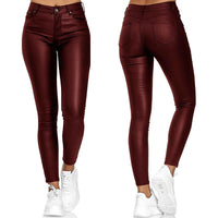 Leather stretch trousers with a high waist - Raffaela-Red-S-State of Style