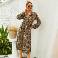 Leopard Print Long Sleeve Dress-Green-S-State of Style