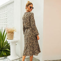Leopard Print Long Sleeve Dress-Green-S-State of Style