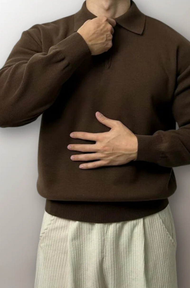 Liam Comfortable Men's Polo Sweater-Brown-S-State of Style