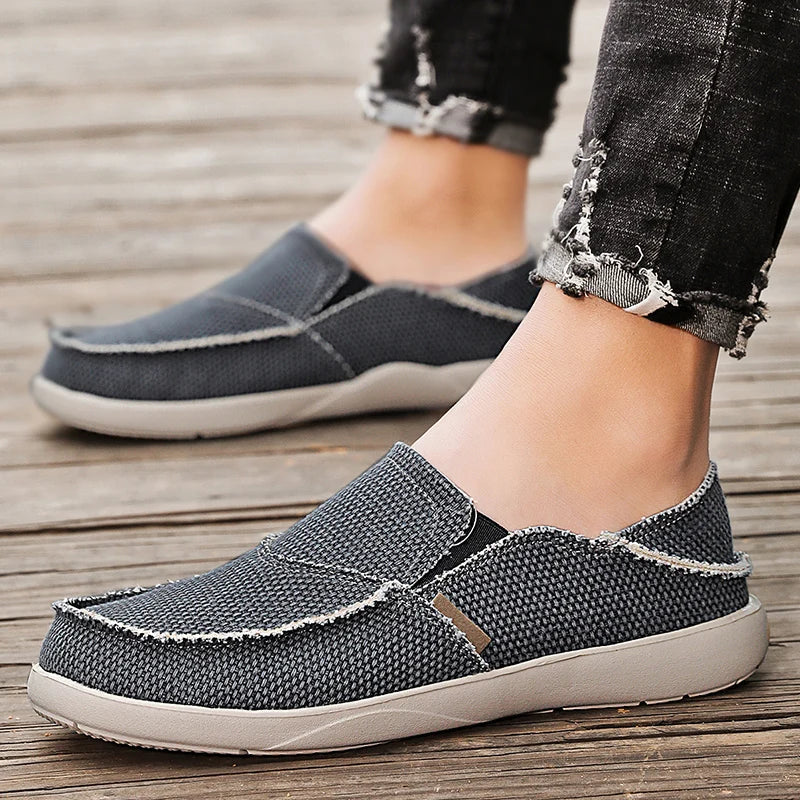 Light canvas slip-ons for men | Breathable summer espadrilles - Niko-Dark grey-6-State of Style