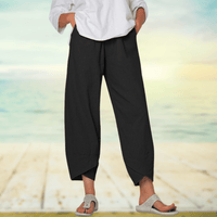 Light cotton trousers with elastic waistband – Mila-Black-S-State of Style