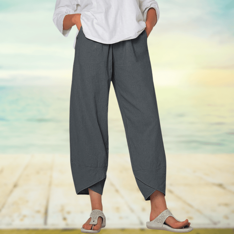 Light cotton trousers with elastic waistband – Mila-Gray-S-State of Style