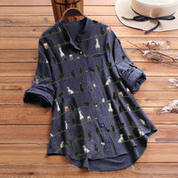 Light ladies' blouse with cat motif & button placket - Kaja-Black-S-State of Style