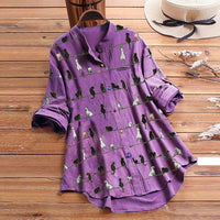 Light ladies' blouse with cat motif & button placket - Kaja-Violet-S-State of Style