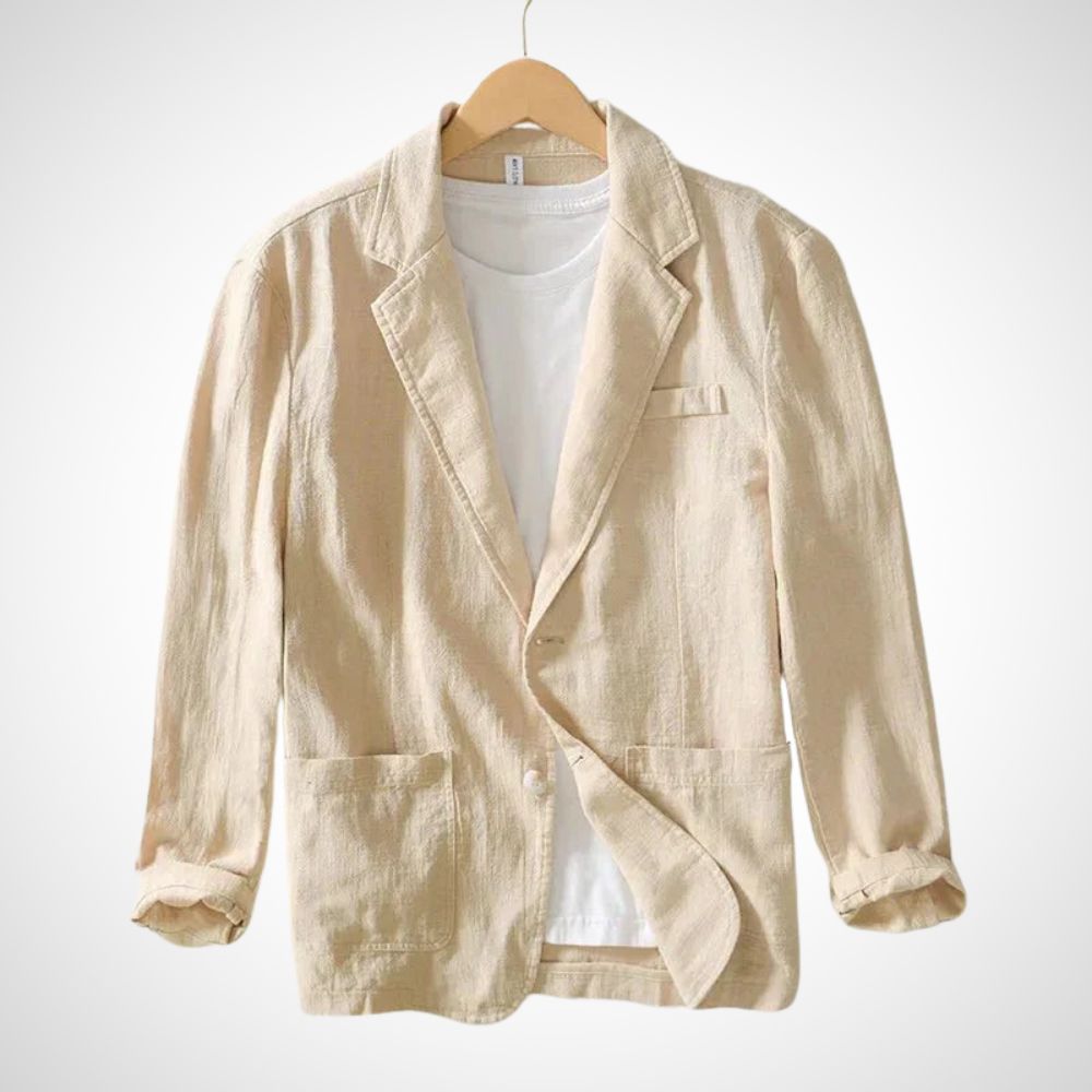 Light men's linen blazer made from a cotton blend – Julian-Beige-S-State of Style