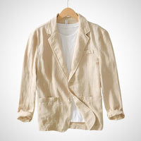 Light men's linen blazer made from a cotton blend – Julian-Beige-S-State of Style
