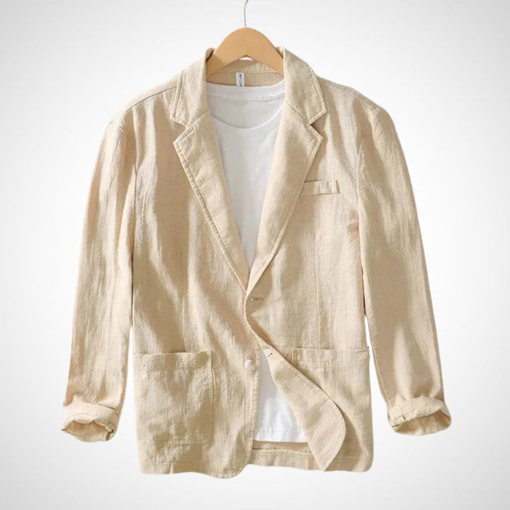 Light men's linen blazer made from a cotton blend – Julian-Beige-S-State of Style