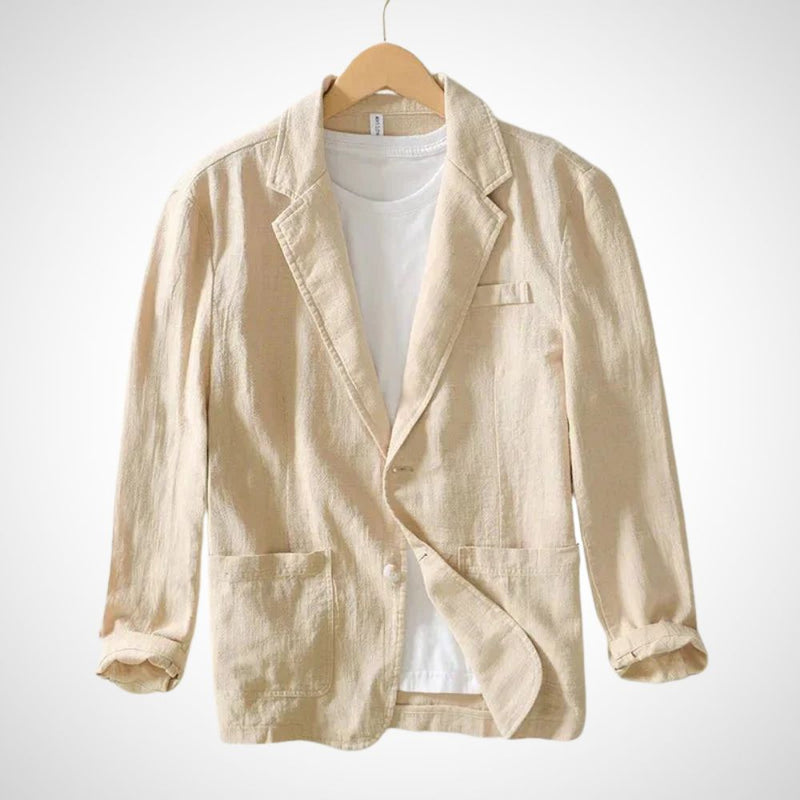 Light men's linen blazer made from a cotton blend – Julian-Beige-S-State of Style