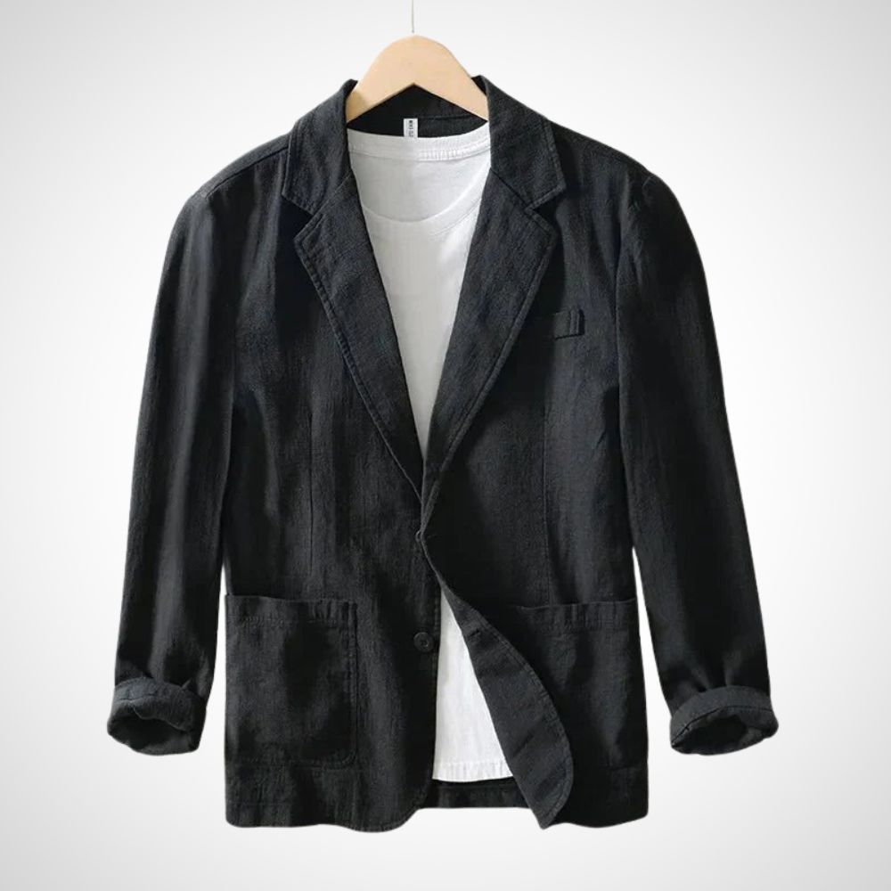 Light men's linen blazer made from a cotton blend – Julian-Black-S-State of Style