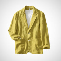 Light men's linen blazer made from a cotton blend – Julian-Yellow-S-State of Style