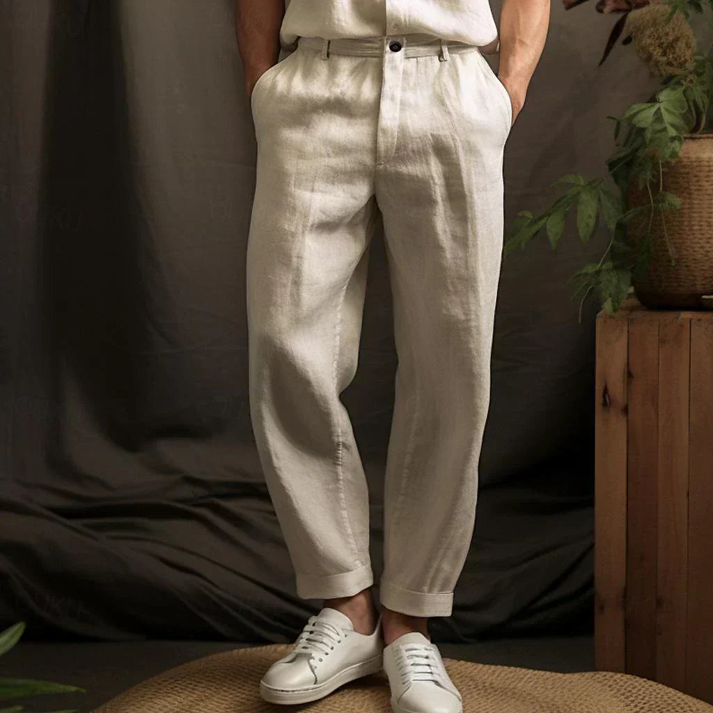 Light men's linen trousers with a relaxed fit – Luca-Khaki-S-State of Style