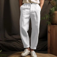 Light men's linen trousers with a relaxed fit – Luca-White-S-State of Style