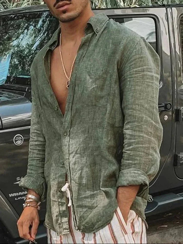 Light men's summer shirt made of linen-cotton blend – Felix-Green-S-State of Style