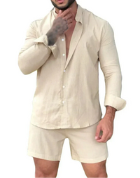 Light & Stylish 2-Piece Summer Set with Shirt & Shorts for Men – Marlo-Beige-S-State of Style