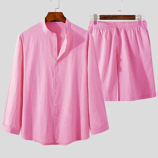 Light & Stylish 2-Piece Summer Set with Shirt & Shorts for Men – Marlo-Pink-S-State of Style