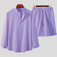 Light & Stylish 2-Piece Summer Set with Shirt & Shorts for Men – Marlo-Purple-S-State of Style