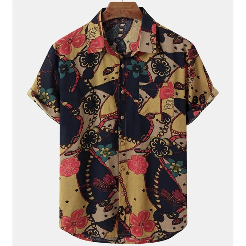 Light & Stylish Tropical Shirt with Floral Pattern for Men – Mateo-Black-Dark Brown-S-State of Style