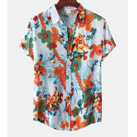 Light & Stylish Tropical Shirt with Floral Pattern for Men – Mateo-Blue-Orange-S-State of Style
