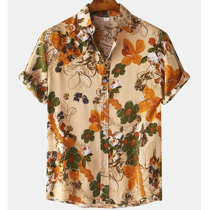Light & Stylish Tropical Shirt with Floral Pattern for Men – Mateo-Brown-Orange-S-State of Style
