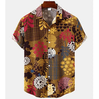 Light & Stylish Tropical Shirt with Floral Pattern for Men – Mateo-Dark Brown-Yellow-S-State of Style