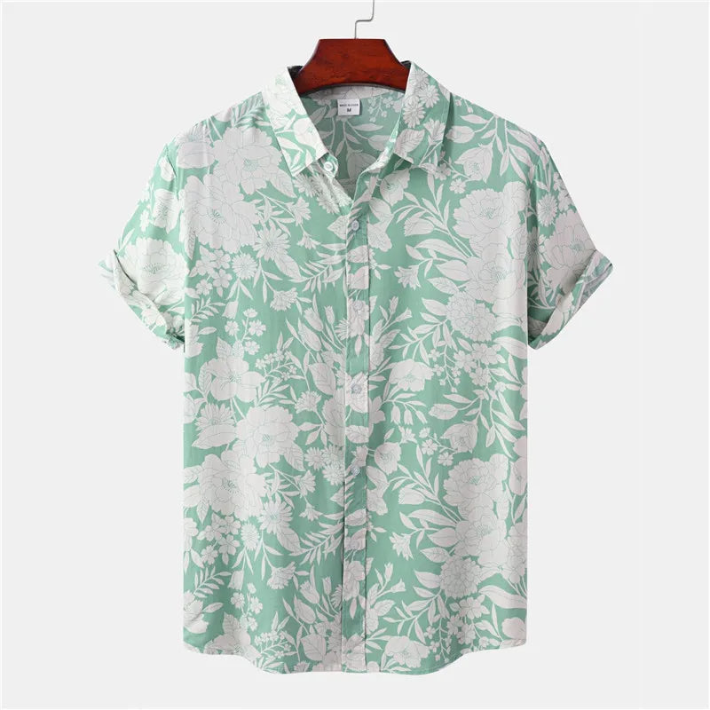 Light & Stylish Tropical Shirt with Floral Pattern for Men – Mateo-Green-White-S-State of Style