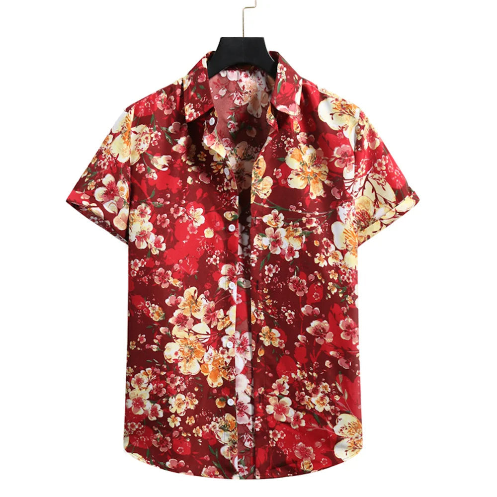 Light & Stylish Tropical Shirt with Floral Pattern for Men – Mateo-Red-Brown-S-State of Style