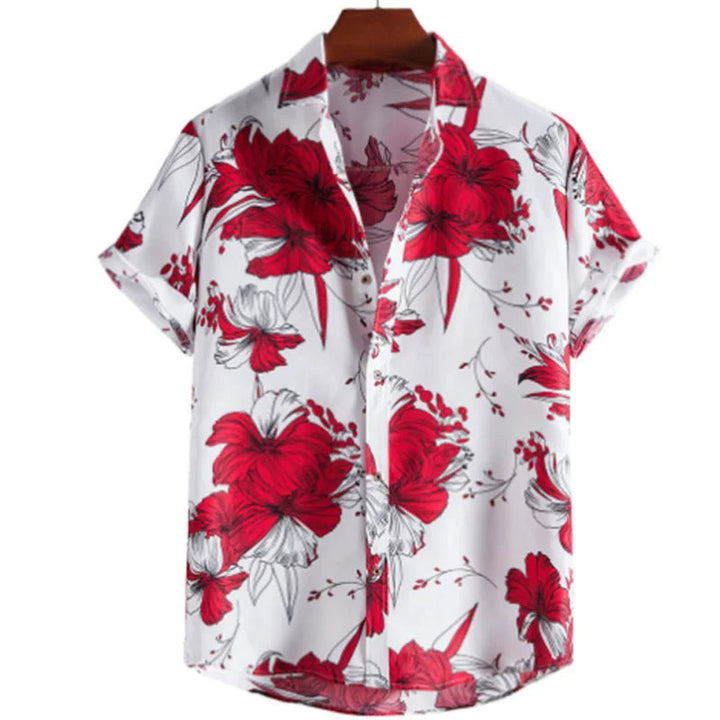 Light & Stylish Tropical Shirt with Floral Pattern for Men – Mateo-White-Red-S-State of Style
