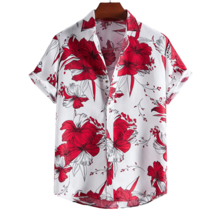 Light & Stylish Tropical Shirt with Floral Pattern for Men – Mateo-White-Red-S-State of Style
