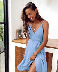 Light summer dress with V-neck – Amira-Blue-S-State of Style
