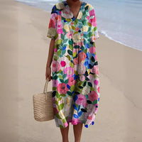 Light summer flower dress for women with V-neck and comfortable cut – Talia-Flowers-S-State of Style