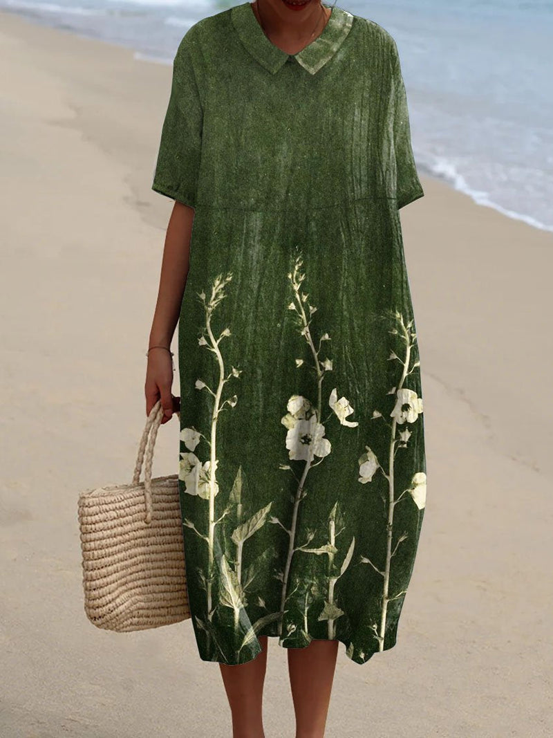 Light summer flower dress for women with V-neck and comfortable cut – Talia-Green-S-State of Style