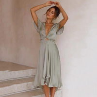 Light summer midi dress with V-neck – Lina-Light green-S-State of Style