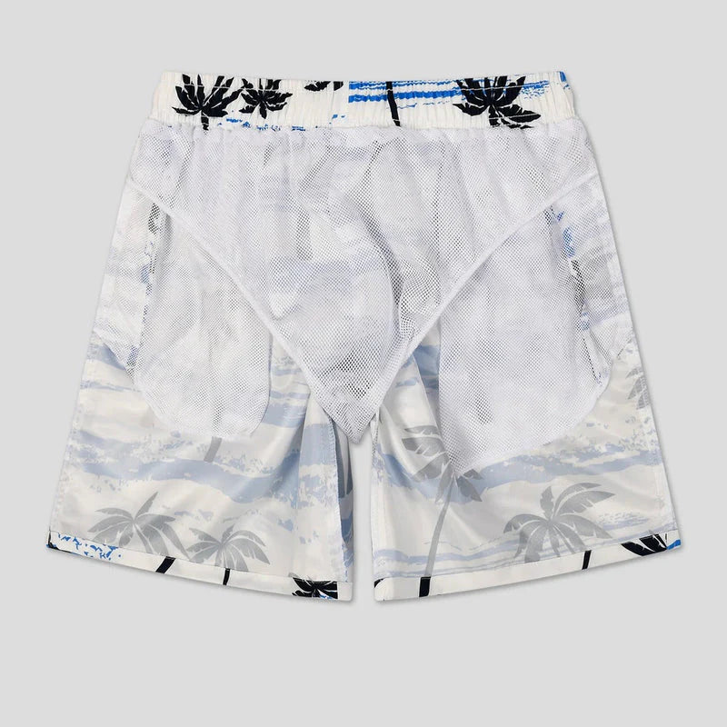 Light summer shorts with palm print for men – Nico-White/Blue-S-State of Style