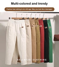 Light summer trousers made of cotton with stretch waistband – Linnea-Brick red-M-State of Style