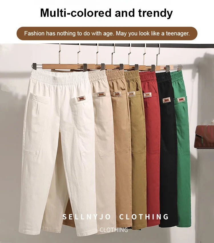 Light summer trousers made of cotton with stretch waistband – Linnea-Brick red-M-State of Style